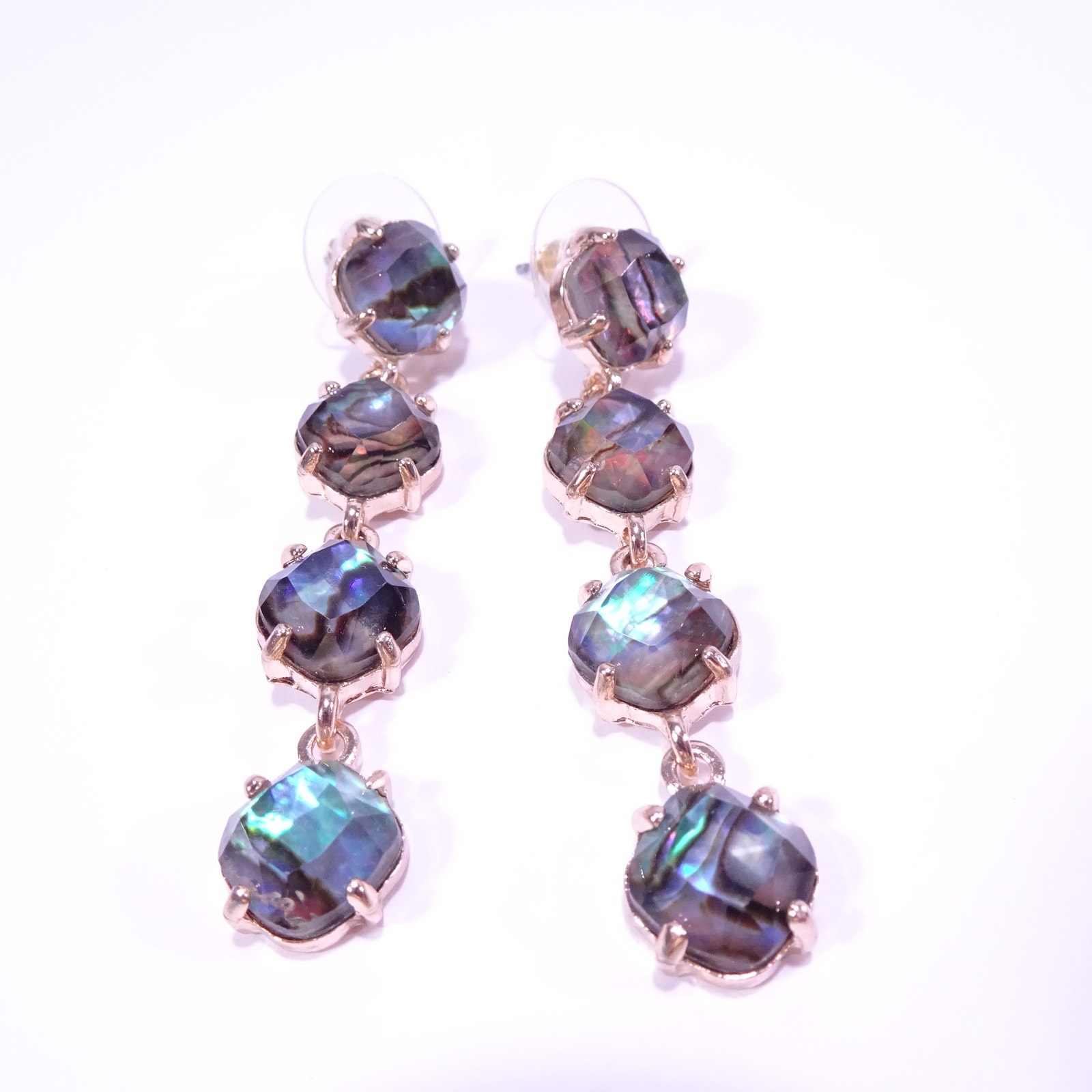 Designer Womens Labradorite Gemstone Round Link Earrings Nwot 98 8$